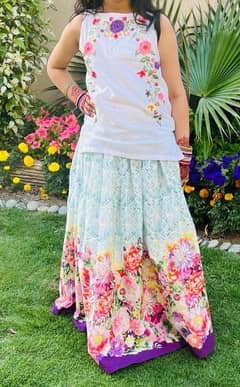 Minnie minors  printed skirt with embroidered top  stuff lawn