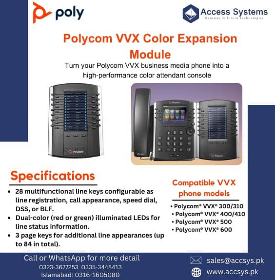 IP Phones Polycom VVX300 VVX310 VVX400 VVX410 VV500 VVX600 Module Voip 2
