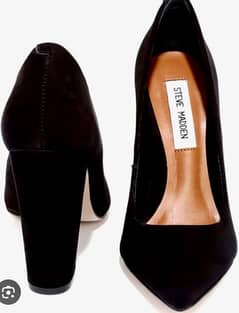 Steve Madden Black Leather Block Heel - Imported Shoe Size 37/38