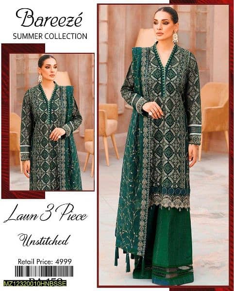 3 piece woman unstitched lawn embroided suit 0
