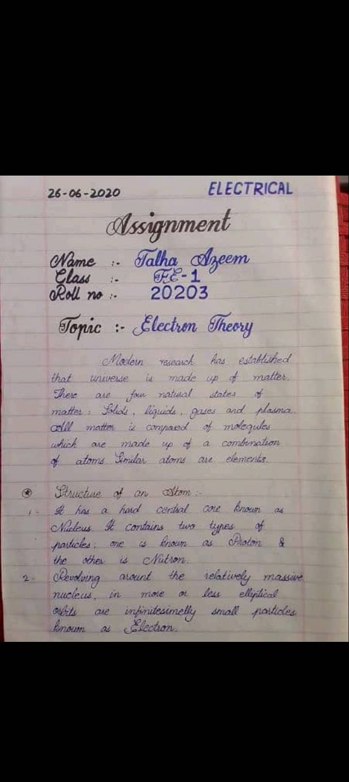 Handwriting work assignment 11