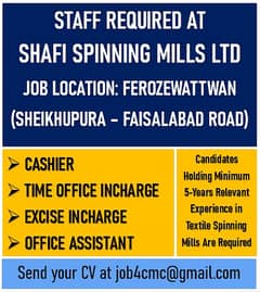 Required Staff ( Job Opportunity )