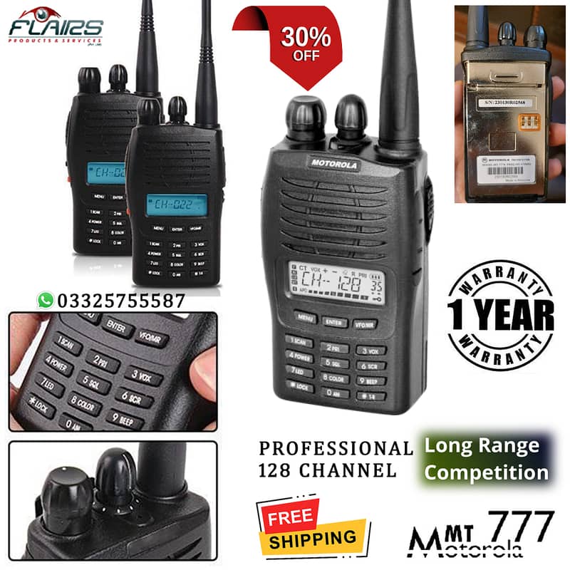 Motorola MT777 Two way radio walkie talkie handheld UHF-VHF Supported 0