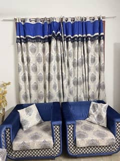 blue and white curtains