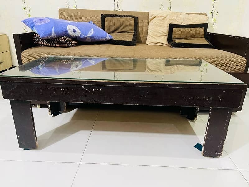 wooden table with glass on top 2