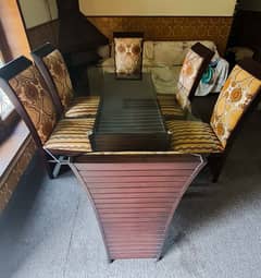 Wooden Table with Glass top + 6 Chairs