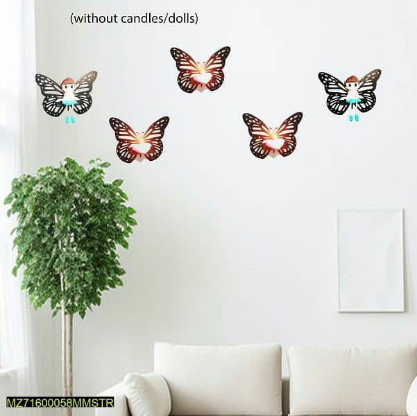 5 Pcs Modern 3D Butterfly Art MDF Wall Hanging Frame Set With Shelf 1