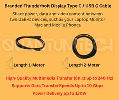 Type C USB C Branded Thunderbolt Display Cable TypeC to Type C 2K 4K