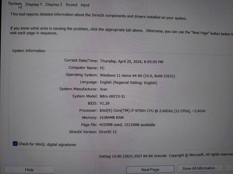 Acer Nitro 7 Core i7 gtx 1650 11
