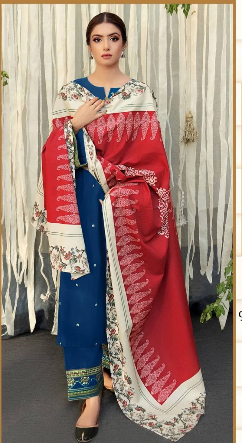Embroidered 3pc Lawn with Embroidered Dupatta 2