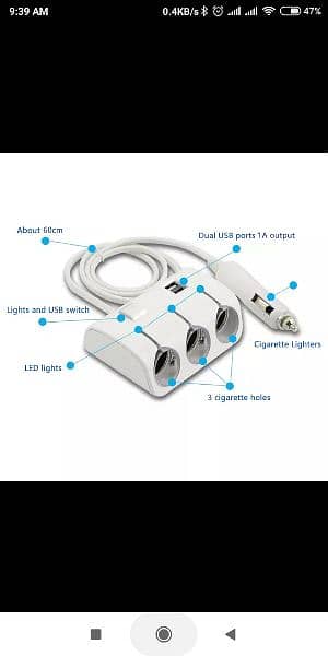 3 Way Multi Socket Car Cigarette Lighter Splitter USB Port Plug 4