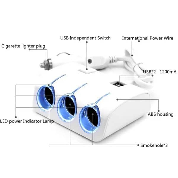 3 Way Multi Socket Car Cigarette Lighter Splitter USB Port Plug 11