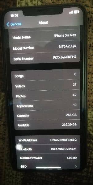 Iphone XS Max PTA  Approved  Water Pack 256GB. 81Battery Health 3