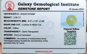 Sri Lankan yellow saphire. Galaxy Lab. certified without enhancement. 0