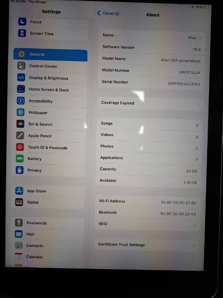 Ipad 6th generation wifi 32GB but charger is not working 12