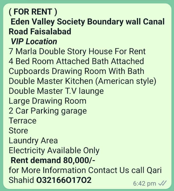 7 Marla Double Storey New House For Rent Hidden Valley Canal Road Faisalabad 18
