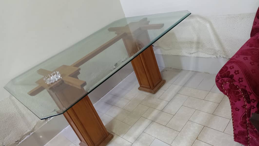 Glass dining table with 6 wooden chairs 2