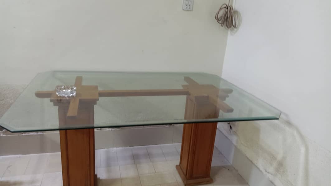 Glass dining table with 6 wooden chairs 3