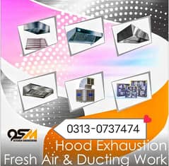 Hood for exhaustion fresh air cooler n ducting work fast food n pizza