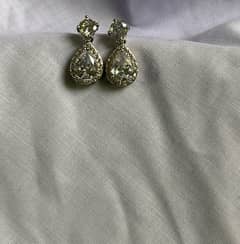 Silver ear drops earrings with sapphire and zircone stone