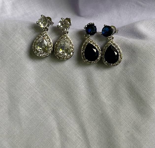Silver ear drops earrings with sapphire and zircone stone 1