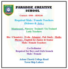 Required Male / Female Teachers  (Science & Arts ). 03004839240 0