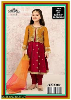 3 Pcs Girl's Unstitched LawnEmbroidered Suit