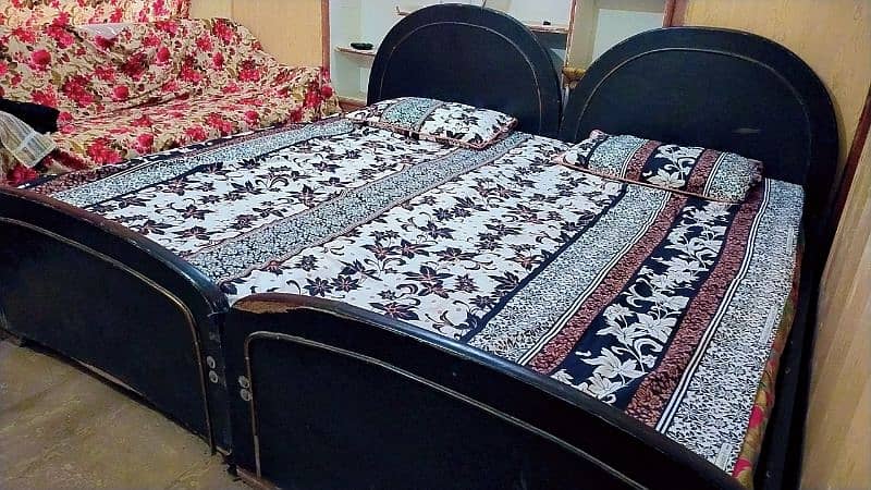 Classic Wooden Double Bed Set with Mattresses 1