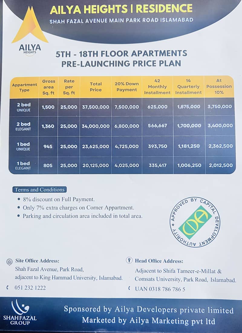 Ailya Heights Apartment for Sale on Park Road 8