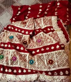 Red saree with beautiful heavy work , size large