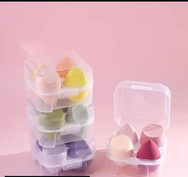 "Multicolor Makeup Sponge Blender Puff Set with 4-in-1 Storage Box" 1