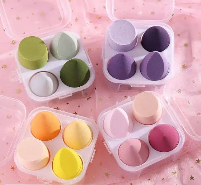 "Multicolor Makeup Sponge Blender Puff Set with 4-in-1 Storage Box" 2