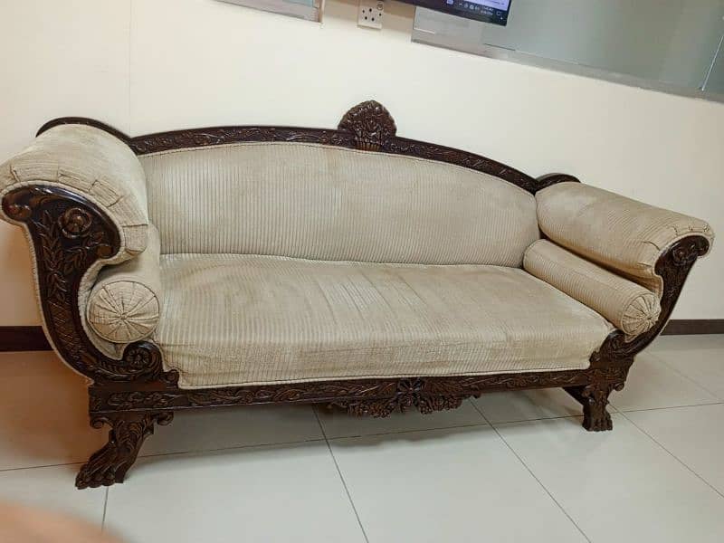 real wood 3 seater sofa and wooden chairs 4