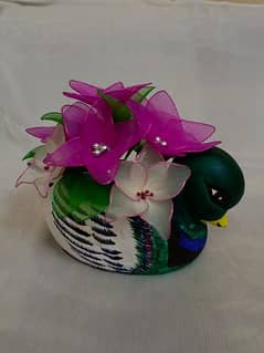 hand painted duck vase with stocking net flower