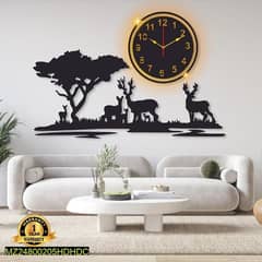 Grazing Deer Design Laminated waal clock  with backlight (03145156658) 0