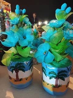 beautiful beach painted vase with stocking net flower