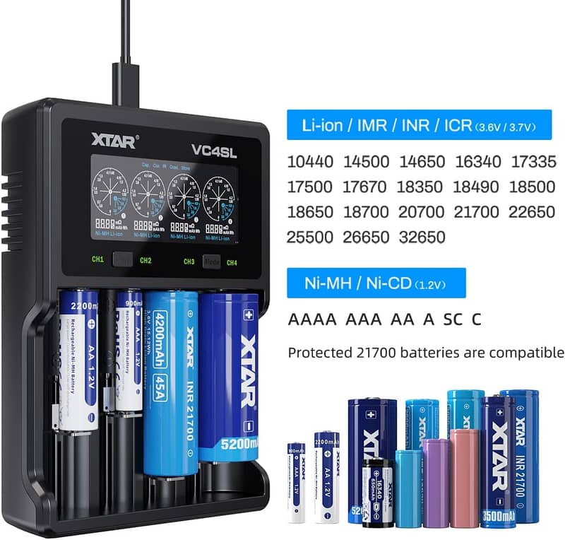 XTAR VC4SL Fast 3A Lithium Battery Charger 18650 21700 26650 Liitokala 1