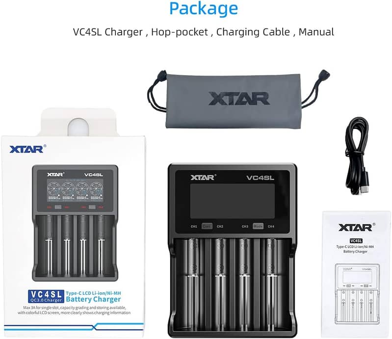 XTAR VC4SL Fast 3A Lithium Battery Charger 18650 21700 26650 Liitokala 2