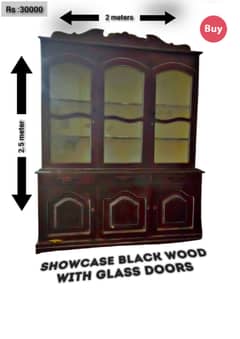 show case black wood with glass doors 0
