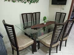 Pure Wooden  Glass Dining Table With 6 chair