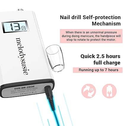 MelodySusie 30000RPM Rechargeable Professional Nail Drill, Portable El 5