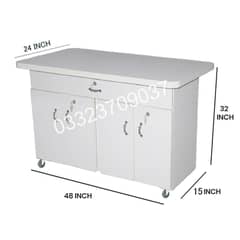 White IS13 Wooden 4 door Iron stand Table with Large Drawer , cabinet