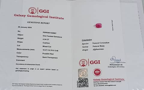 Top quality kabuli ruby without any treatment. Galaxy Lab. certified.