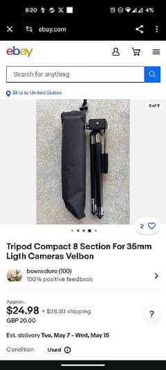 Tripod Compact 8 Section For 35mm Ligth Cameras Velbon
