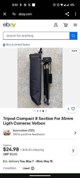 Tripod Compact 8 Section For 35mm Ligth Cameras Velbon 0