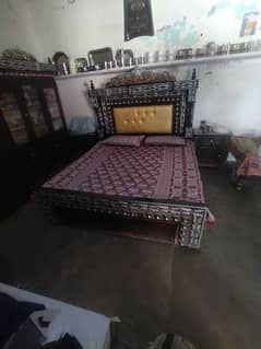 bed set with mirror, shoecase and side tables