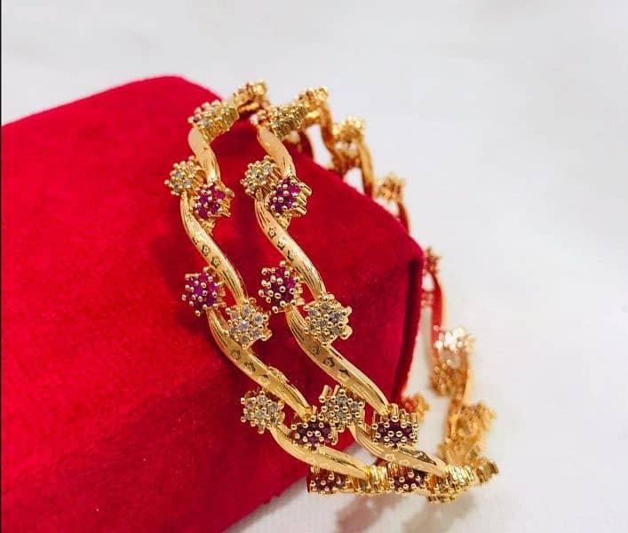 2pc gold plated Ruby stones bangles 0