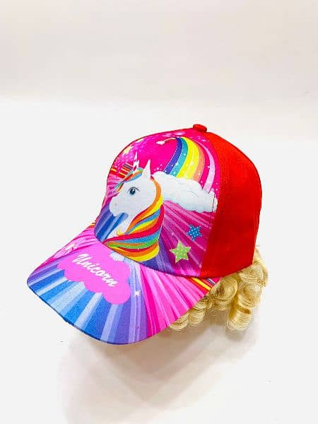 Baby Girl summer cap for kids painted unicorn design nice quality 3