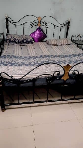Wrought Iron double bed with 2 side tables mirror and mattress 1