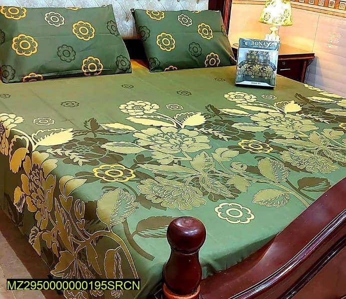 3 Pcs Cotton Printed double bed sheet 0